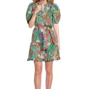 Vince Camuto Leafy Print Puff Sleeve Mini Dress